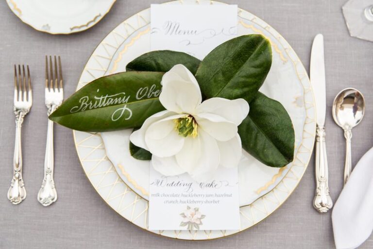 Southern tabletop decor magnolia leaves with calligraphy
