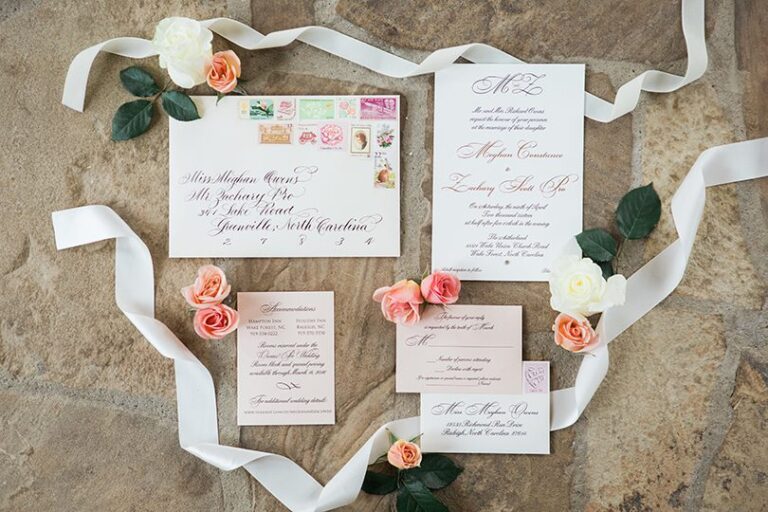 Invitational Suite with Pink Roses, Jessica Yee Calligraphy at a La Cosa Bella