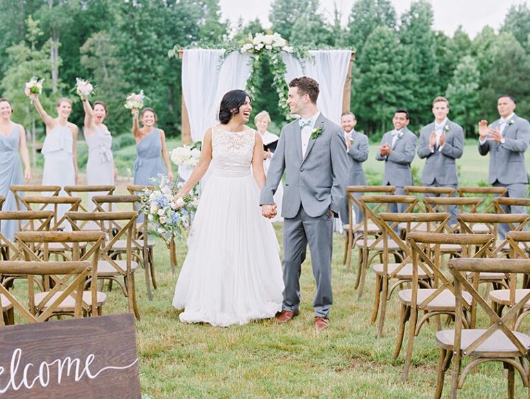 Just Married Outdoor North Carolina Wedding Ceremony by A Southern Soiree and Casey Rose Photography