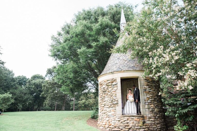 Bride and groom in nc wedding venue at Graylyn Estate, Southern Love Studios