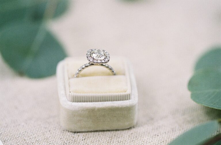 Ring in vintage velvet box Michael and Carina Photography