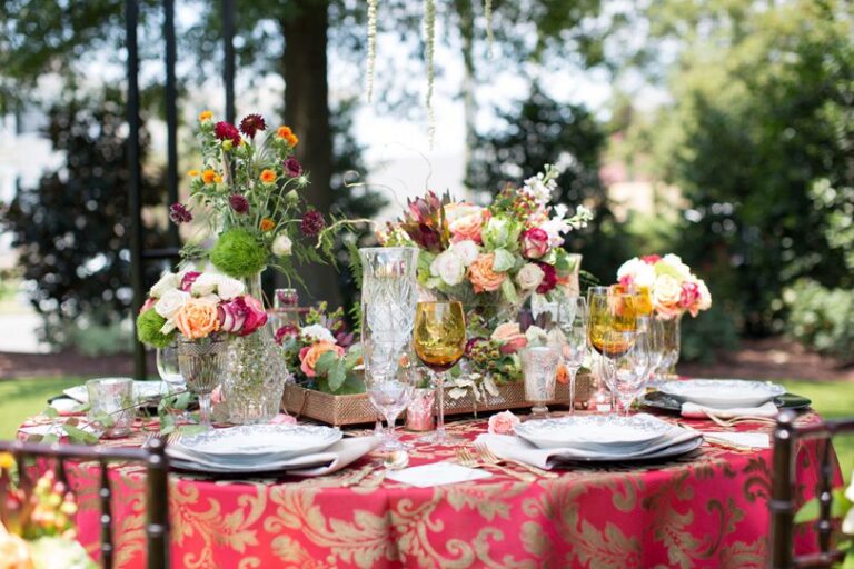 Hunting Theme red floral arrangements with yellow by English Garden of Raleigh, KMJ