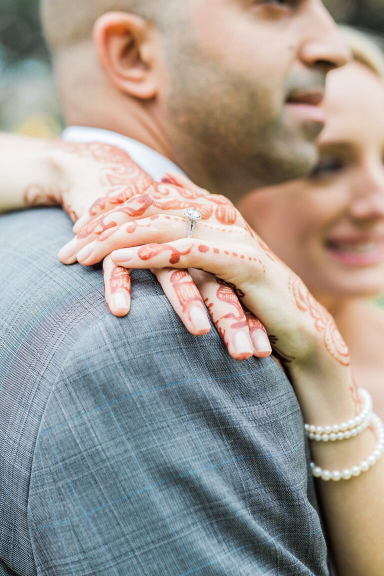 Bride with Henna Tattoo with groom Raleigh Wedding Bronwyn Duffield