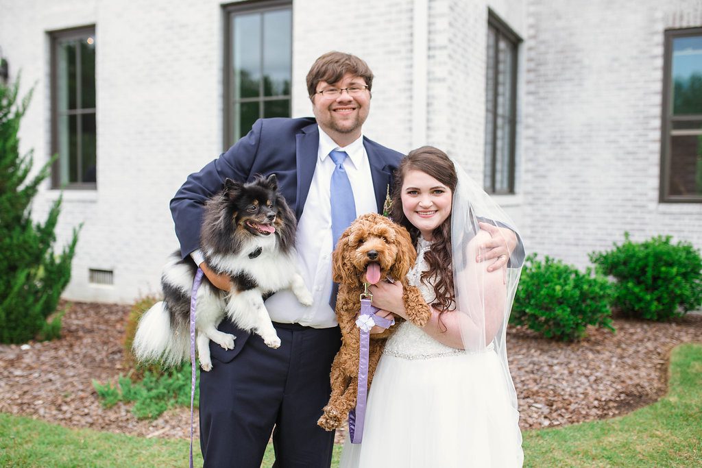 Bride and Groom with their dogs at wedding at The Bradford, Raleigh Wedding Venue, Johanna Dye