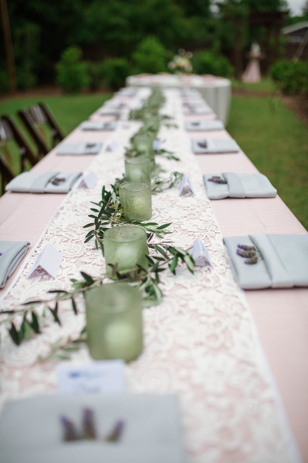 Long Farm Table with Simple Greenery and Candles at The Bradford, Raleigh Wedding Venue, Johanna Dye