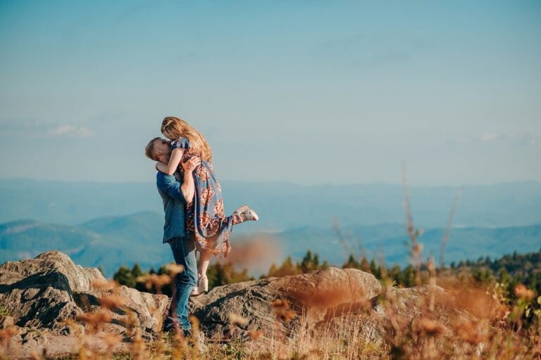 Engaged in NC Romantic Blue Ridge Mountain Couple Engagement Story NC Wedding Planning Tips