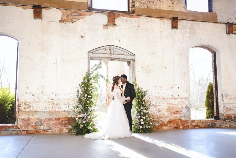Bride Groom Warehouse Wedding Venue NC Wedding Vendors Capture Bridgerton Wedding Day Aesthetic Radiant