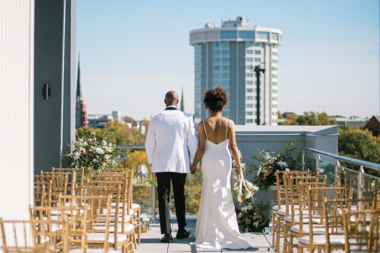 Modern Outdoor Ceremony Display Wedding at The Willard Rooftop Lounge at AC Hotel Raleigh Downtown 