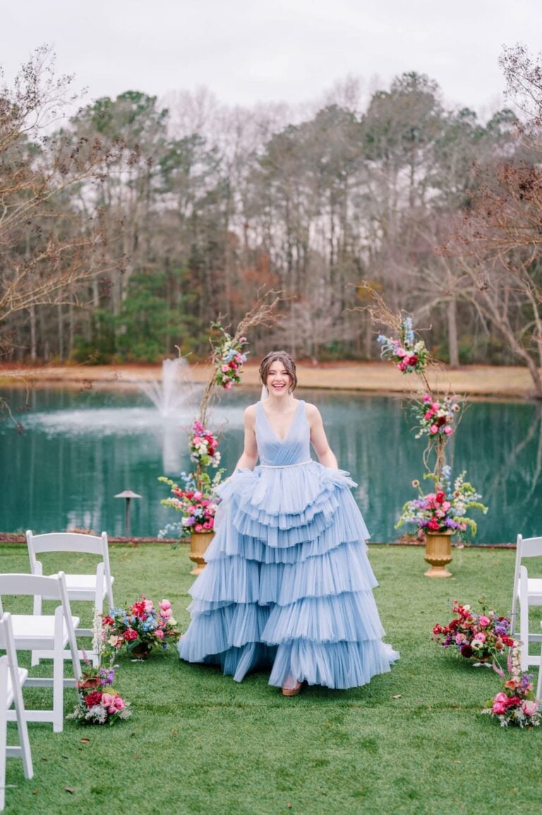 White of Raleigh blue tiered wedding dress