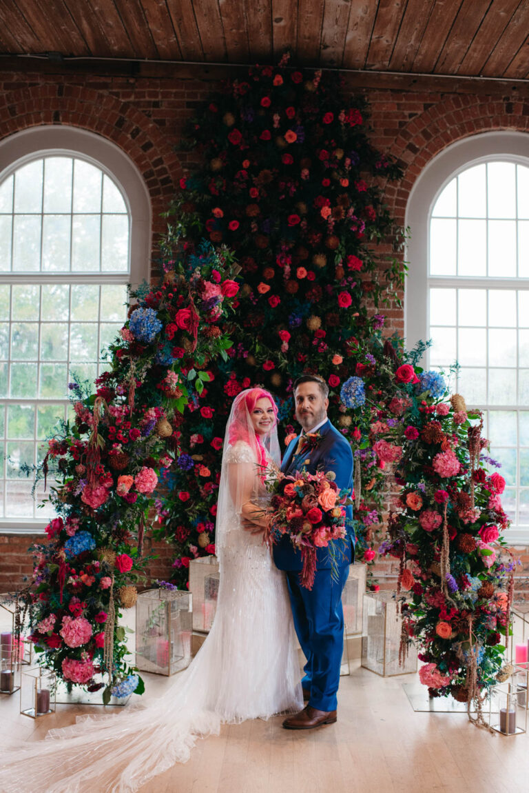 eclectic bright hot pink wedding flowers