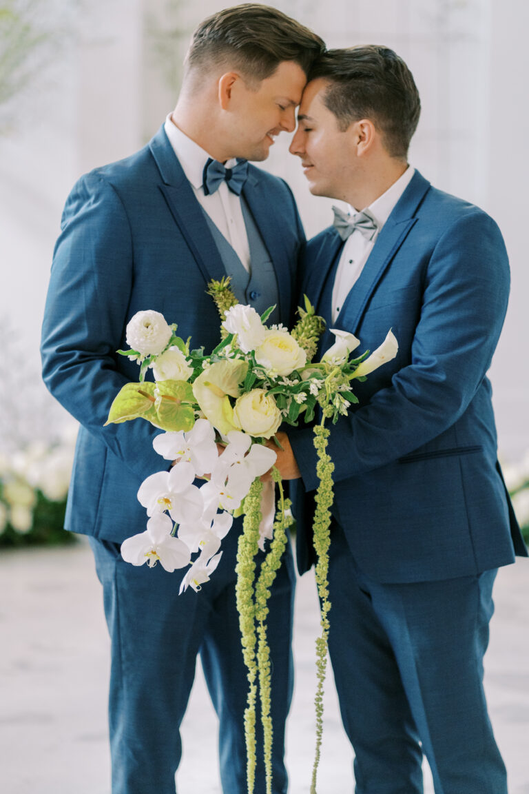 Couple with florals closeup