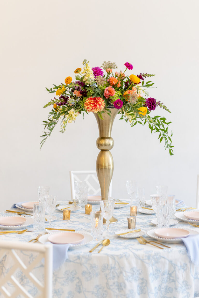 Tall wedding floral placement at wedding reception